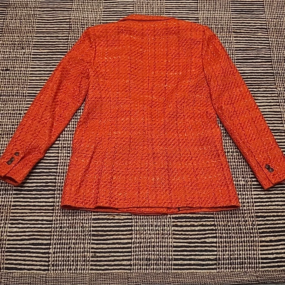 NWT KARL LAGERFELD PARIS ORANGE TWEED DOUBLE BREASTED BLAZER - Picture 13 of 14